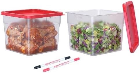 2 Pack 6 QT Commercial Food Storage Containers with Lids, BPA-Free Translucent Square Containers for Rice, Flour, Pasta, Pet Food and Bulk Ingredient Storage with FIFO Label Area by GATBO