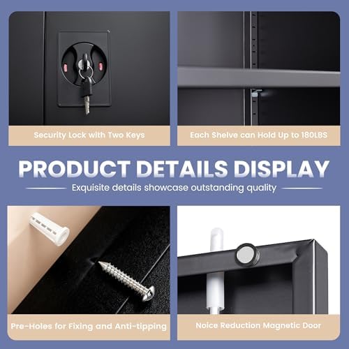 Metal Storage Cabinet, Wide & Deep File Cabinet with 2 Doors and Adjustable Shelves, Lockable Tool Cabinet for Garage,Home Office and School (Black) - Image 6