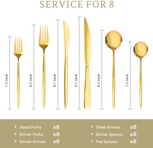 Astercook Silverware Set 48-Piece Gold Flatware Set with Steak Knives Food-Grade Stainless Steel Cutlery Set for 8 Mirror Polished Utensils Set for Home Kitchen Restaurant - Image 6
