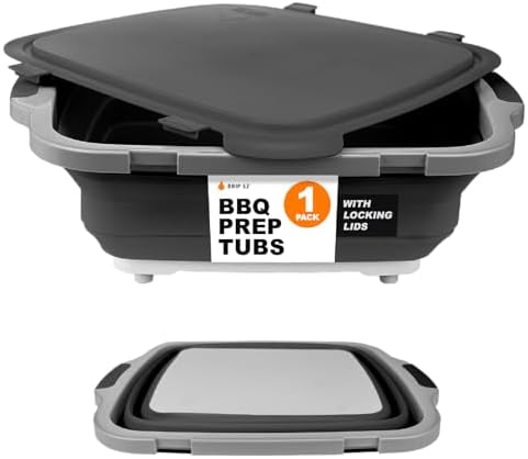 Drip EZ Collapsible BBQ Prep Tub- for Meal Prep Marinating Food Storage - Includes Cutting Board & Locking Lid - (1) OG - Black by DripEZ