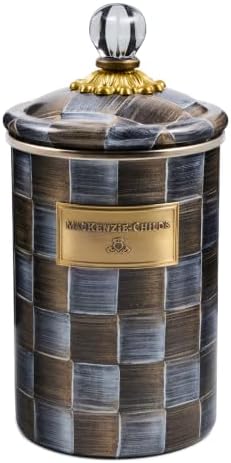 MACKENZIE-CHILDS Enamel Canister, Large, Gray-and-Bronze Sophisticheck by Unknown