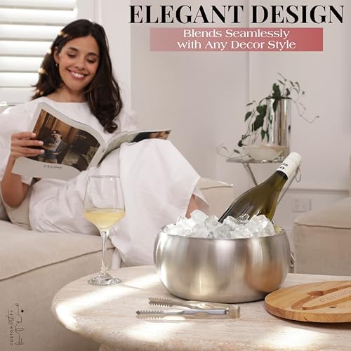Gusto Nostro 4.1L Insulated Ice Bucket with Lid and Tongs, Double Wall Stainless Steel Ice Bucket Large, BPA Free Ice Bucket for Cocktail Bar, Keeps Champagne, Wine, Beer Chill for Parties - Image 3