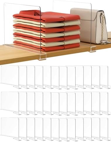 HBlife 36 Pack Clear Shelf Dividers, Vertical Purse Organizer for Closet Perfect for Sweater, Shirts, Handbags in Bedroom and Kitchen, Adjustable Acrylic Bookshelf for Organization by HBlife