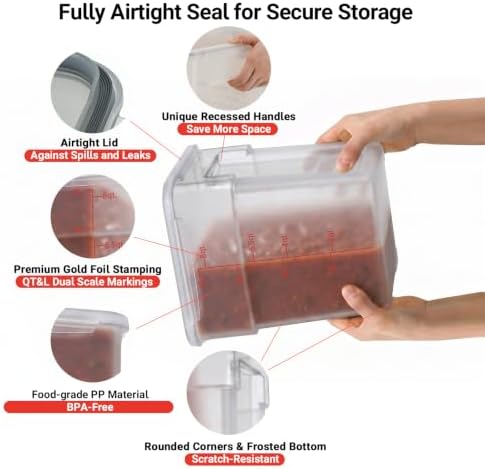2 Pack 4 QT Airtight Commercial Food Storage Containers, BPA-Free Translucent Polypropylene, Built-In Labeling Area, Stackable for Coffee Beans & Dry Goods, Shallow Model - Image 4