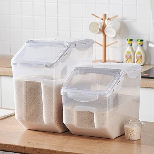 HANAMYA 15 Liter / 30 lbs Rice Storage Container with Measuring Cup, BPA free, For Rice | Grain | Pet Food | Flour, 1 count, Clear - Image 3