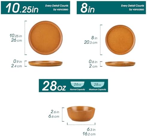 vancasso Plates and Bowls Sets, 24 Pieces Stoneware Dinnerware Set for 8, Ceramic Dish Set for Kitchen, Microwave and Dishwasher Safe, Caramel Yellow, Series ZERMATT - Image 2