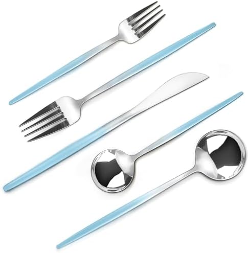 VANVRO Gradient Blue Silverware Set, 20 Piece Stainless Steel Flatware Set, Kitchen Utensil Set include Knife/Fork/Spoon,Cutlery Service for 4,Mirror Polished by VANVRO