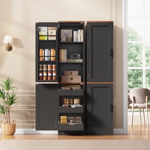 Itaar Narrow Kitchen Pantry Cabinet with 3 Door Shelves & 3 Drawer, Black - Image 5