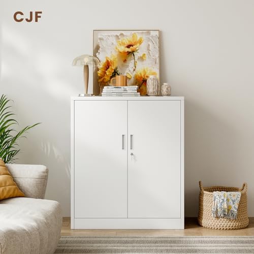 CJF Metal Storage Cabinet, 36" H Locking Storage Cabinet with Shelves and Doors for Home Office, Garage, Utility Room, Entryway(White) - Image 2