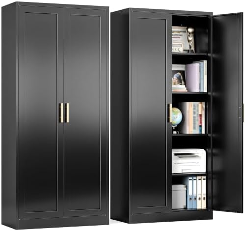 BESFUR 71" Tall Black Kitchen Pantry Cabinet, Metal Food Storage Cabinet with 4 Adjustable Shelves, Freestanding Cupboard with Doors for Kitchen, Dining Room, Living Room, Bathroom, Laundry Room by BESFUR