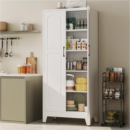 YAUWOH 71''Metal Cabinet with 4 Adjustable Shelves,5-Tier Pantry Storage Cabinet,Kitchen Pantry Cabinet White - Image 2