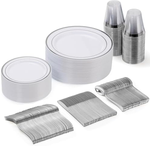 Goodluck 150 Pieces Silver Disposable Plates for 25 Guests by GoodLuck