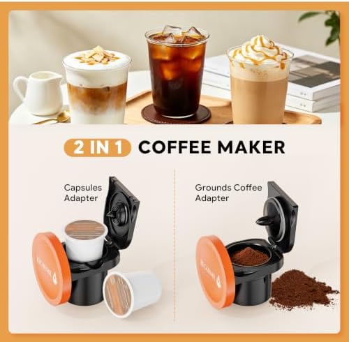 Single Serve Coffee Maker For K Cup Pod and Coffee Grounds /Tea, Fast Brew in 2 minutes, 2 IN 1 One Button Coffee Machine 4-8 Oz Brew Sizes, Stylish＆Compact For Home, Office, RV and Dorm (Orange) - Image 2
