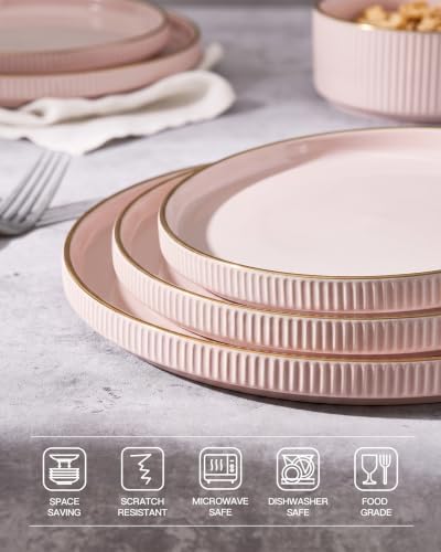 famiware Star 10/8 inches Dinner Plates Set for 6, Light Pink - Image 4