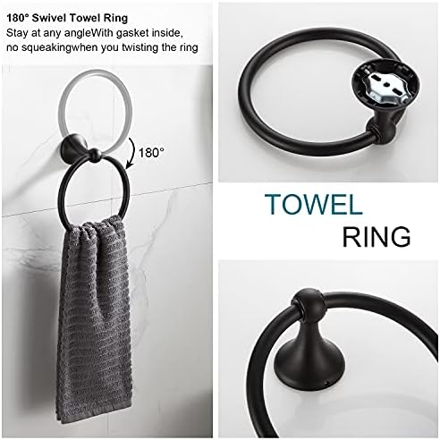 BGL Bathroom Accessory Set, Matte Black Adjustable Expandable Towel Bar 4-Piece Bathroom Hardware Set Wall Mounted Robe Hook Toilet Paper Holder Towel Ring Towel Bar - Image 5