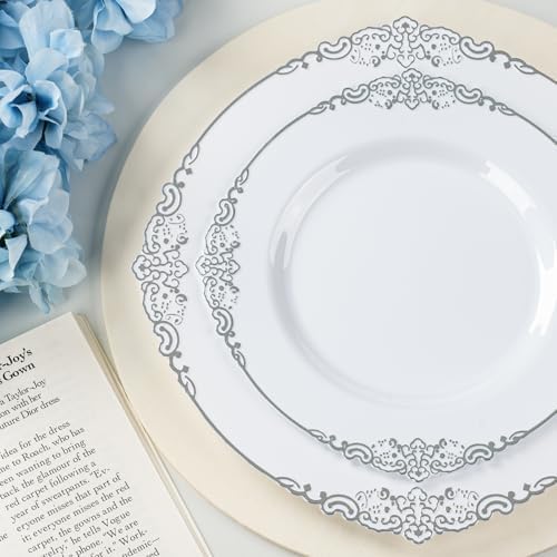 Bestluck 175PCS White Silver Disposable Dinnerware for 25 Guests - Image 3