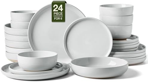 Famiware Milkyway 24-Piece Dinnerware Set with Pasta Bowls, Light Gray by Famiware
