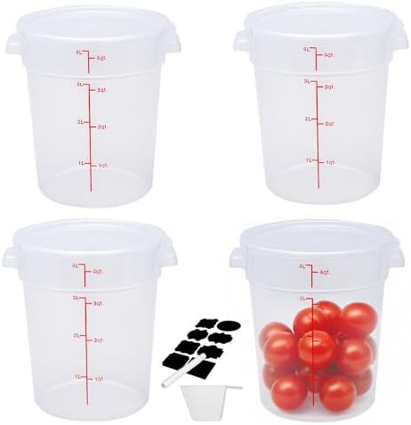 4 Pack 4Qt Round Polypropylene Food Storage Container with Lids Scale by FSUON