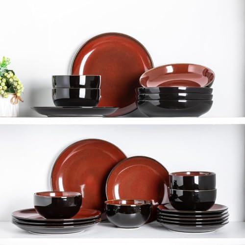 LeRatio Ceramic Dinnerware Sets for 6,18Pcs Porcelain Plates and Bowls Set - Image 5