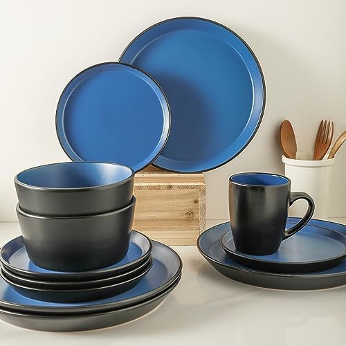 Stone Lain Albie Stoneware 16-Piece Modern Dinnerware Set, Kitchen Plates and Bowls Sets, Service for 4, Blue and Black, Microwave & Dishwasher Safe - Image 3