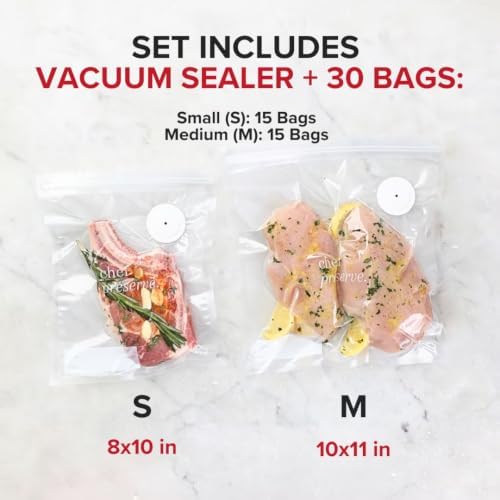Chef Preserve Compact Vacuum Sealer for Food (Vacuum Sealer Machine + 20 Reusable Vacuum Bags) Powerful Handheld Vacuum Sealer Machine, Seal Meal Saver, Portable Food Sealer - Image 4
