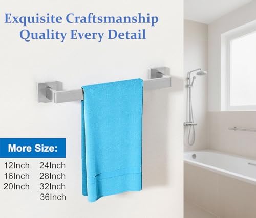 Towel Bar 2 Pack for Bathroom 16 Inch Brush Nickel Towel Holder 12/16/20/24/28/32/36 In Stainless Steel SS304 Rustproof Towel Rack Modern Square Towel Rod for Bathroom Wall(2, Brushed Nickel, 16 Inch) - Image 4