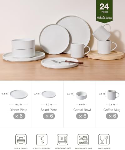 Famiware Nebula 24-Piece Stoneware Dinnerware Set with Mugs, White - Image 2