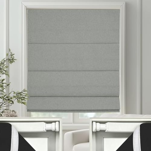 Changshade No Drill Roman Shades Cordless Blinds Blackout for Indoor Windows, Room Darkening Tension Rod No Hardware No Tools Inside Mount, Shade Size 28 Inches Wide 64 Inches High, Dark Grey by Changshade