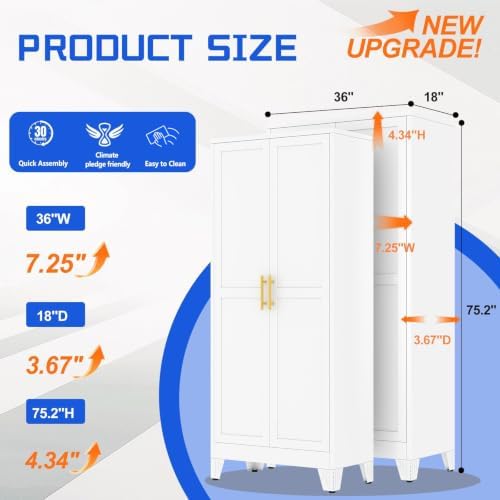 GAIOUS 75.2" Tall Metal Storage Cabinet, Kitchen Pantry Cabinet White - Image 2