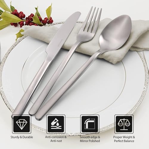 KINGSTONE 30 Pieces Silverware Set, Flatware Cutlery Set for 6, 18/10 Stainless Steel Silverware Utensils Minimalist Design Dishwasher Safe, Matte Silver - Image 3
