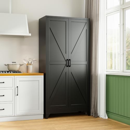 Letaya Metal Garage Storage Cabinets,71" H Black Tall Kitchen Pantry - Image 2
