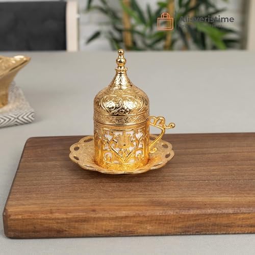 Alisveristime Premium Turkish Coffee Set - 12-Person Turkish Coffee, Cezve, 2-Person Cups, Delight Bowl, and Tray (4 Colors) (Gold) - Image 7