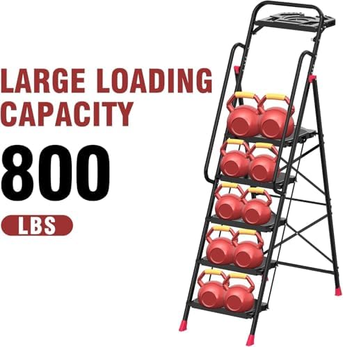 5 Step Foldable Step Ladder Stool with Roomy Tool Tray and Secure Handrail, Foldable Platform Ladder 5 Step Folding Stepstools with Wide Pedals and 800lbs Weight Capacity for Adults, Home, Kitchen - Image 3