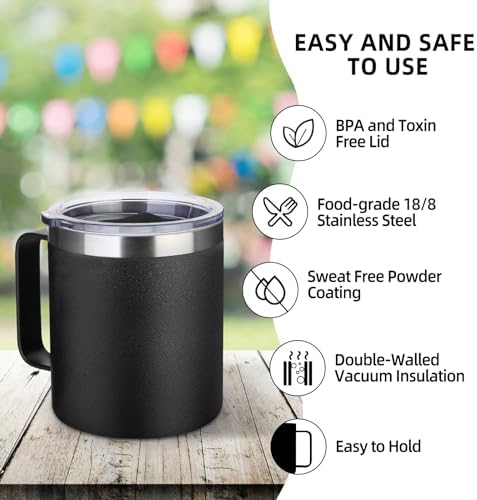 Volhoply 14oz Insulated Stainless Steel Coffee Mug with Lid Bulk 8 Pack,Double Wall Vacuum Travel Coffee Cup with Handle,Reusable Metal Cups Tumbler,Camping Mugs Keep Hot,Ideal Gifts(Black,8) - Image 4