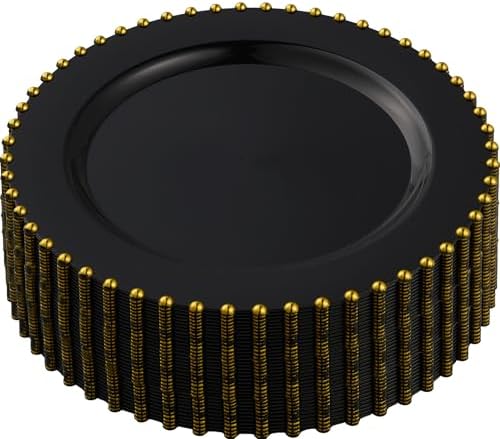 PLASTICPRO 128 Piece Combo Plastic Dinner Plates Disposable Plastic Fancy Heavy Duty Party Dishes 7 inch and 10 inch, Black and Gold Beaded - Image 7