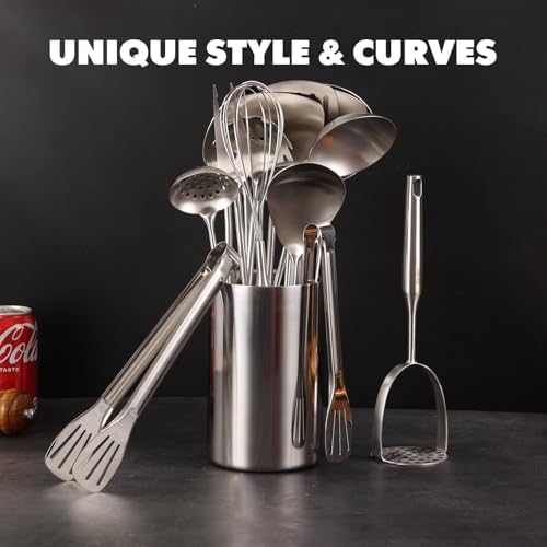18/10 Stainless Steel Small & Large Cooking Spoons Set - All Metal Utensils - Image 5