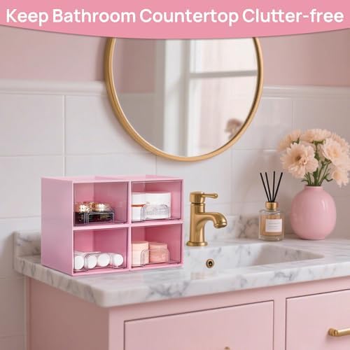 Vtopmart 4 Pack Small Clear Stackable Storage Drawers, Pink - Image 6