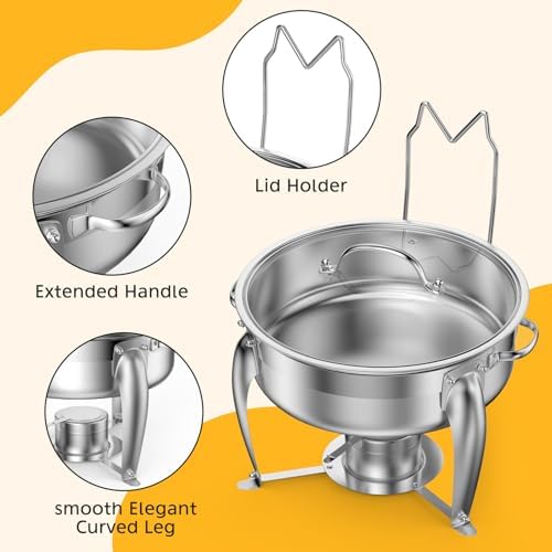 6 QT Chafing Dish Buffet Set with Serving Spoons, 2 Packs Stainless Steel Round Chafing Dishes with Glass Lid & Lid Holder, Food Warmers for Parties Buffet Weddings Catering Events - Image 2