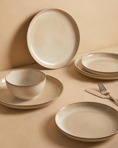 Pokini Stoneware Dinnerware Sets for 4, 12pcs Plates and Bowls Sets Dishes - Image 7