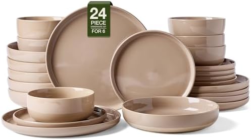 Famiware Milkyway 24-Piece Dinnerware Set with Pasta Bowls, Cinnamon Brown by Famiware