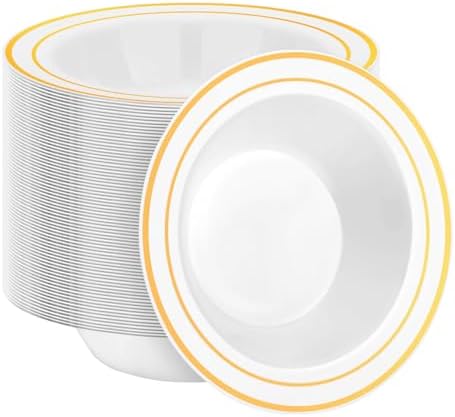 BESTSTAR 100 Pack Disposable Soup Bowls with Gold Rim by BESTSTAR