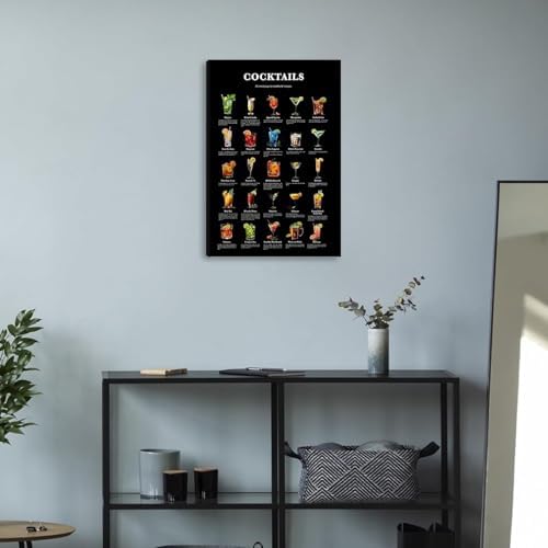 Cocktail Wall Art Cocktail Knowledge Posters Vintage Cocktail Mixology Pictures Bar Cart Accessories And Painting Prints Kitchen Trendy College Preppy Dorm Canvas Wall Decor Framed - Image 4