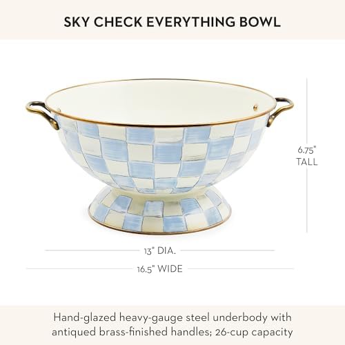 MACKENZIE-CHILDS Everything Bowl, Light-Blue-and-White Sky Check - Image 4