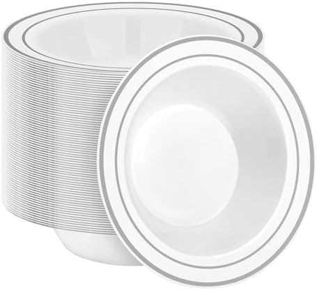 BESTSTAR 100 Pack Disposable Soup Bowls with Silver Rim by BESTSTAR