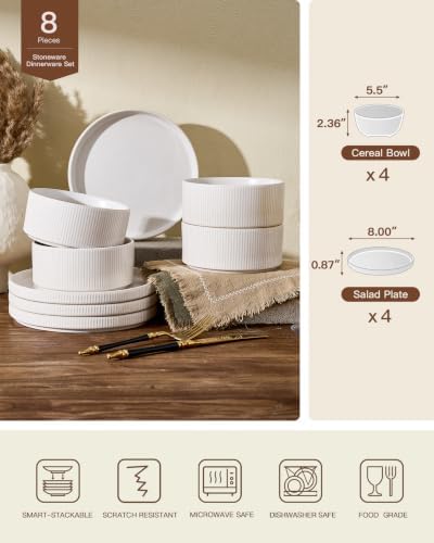 Ceramic Dinnerware Sets for 4, 8-Piece Deep Salad Plates and Cereal Bowls - Image 2