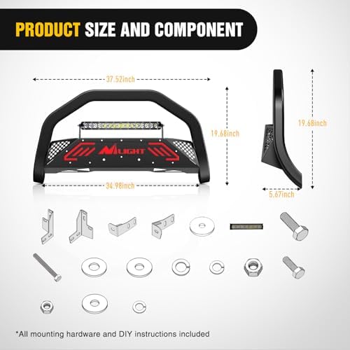 Nilight Bull Bar with Light Bar for Toyota Tacoma 2005-2015 Truck | Includes License Plate Hole Brush Guard, Front Bumper Push Bar w/Grille Skid Plate Light Mount - Image 2