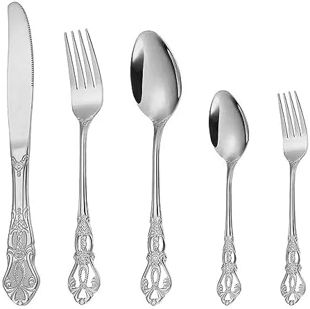 Silverware Set for 2, MIKIWAY 10 Pieces Stainless Steel Flatware Set, Cutlery Tableware Set, Kitchen Utensils Set Include Spoons And Forks Set, Mirror Polished, Dishwasher Safe by MIKIWAY