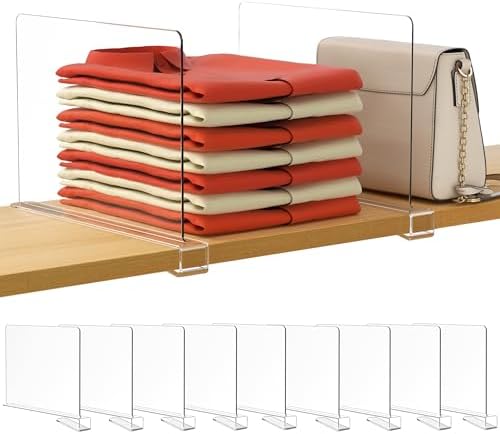 HBlife 9 Pack Clear Shelf Dividers, Vertical Purse Organizer for Closet Perfect for Sweater, Shirts, Handbags in Bedroom and Kitchen, Adjustable Acrylic Bookshelf for Organization by HBlife
