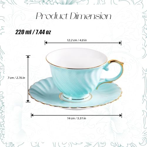KAMMAK Tea Cups and Saucers Set of 2, Fine Bone China Coffee Cups, GH023 - Image 2