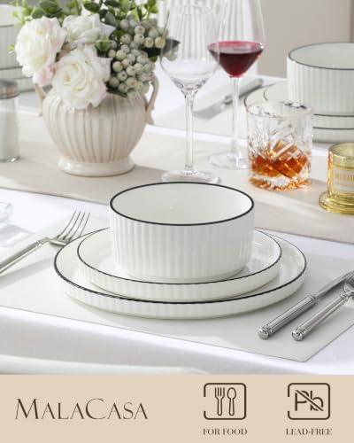 MALACASA Porcelain 12 Pieces Plates and Bowls Set, Dinnerware Set for 4 - Image 3